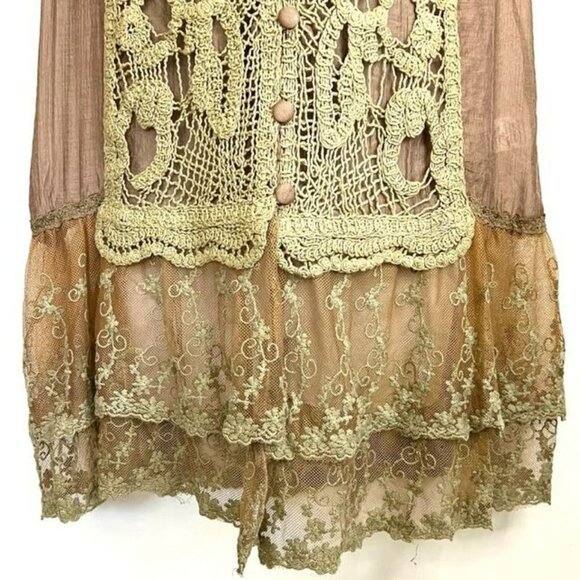 NWOT SCULLY BRONZE BEIGE SEMI-SHEER LAYERED LACE BLOUSE SIZE LARGE - Picture 4 of 13